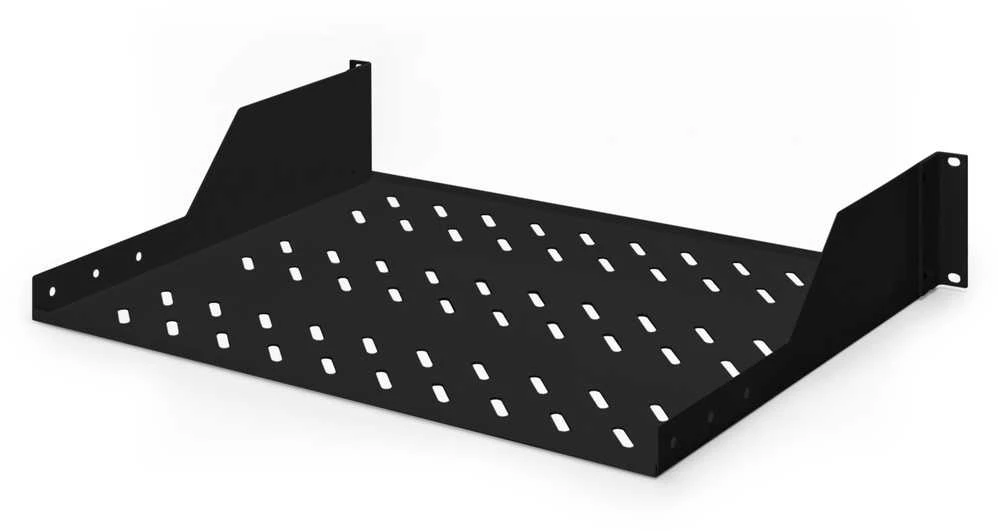„Digitus“ | 2U fiksuota lentyna stelažams | DN-19 TRAY-2-SW | Puikiai tinka laikyti komponentus, kurie nėra tinkami 483 mm (19 colių) aukščio elementams. Plonas dizainas, užimantis 2 aukščio elementų vietą. Lengva ir greita sumontuoti arba išmontuoti. Matmenys 88 x 482 x 349 mm, svoris 25 kg | Juodas