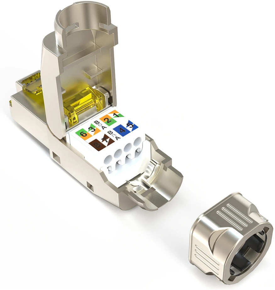 Digitus DIGIT RJ45 modulinis kištukas cat.6A, PoE++, 10GbE, ekranuotas, metalinis, be įrankių, AWG 27-22, daugiagyslis/viengyslis