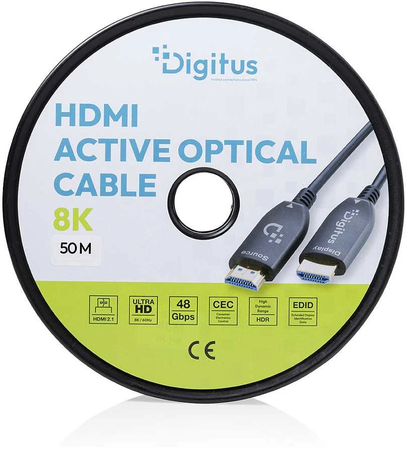 50m Digitus optinis HDMI kabelis pakuotėje