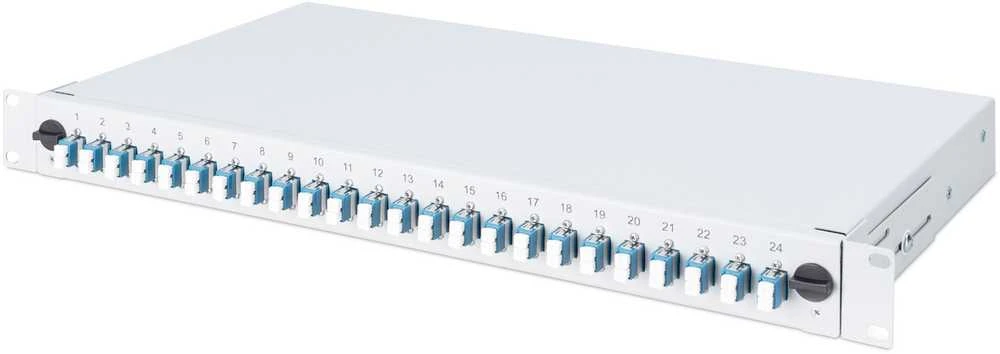 Assmann Electronic DIGITUS 19 colių šviesolaidinis stumdomas sujungimo dėžė 1U įrengtas 24xLC Duplex OS2 pilkas