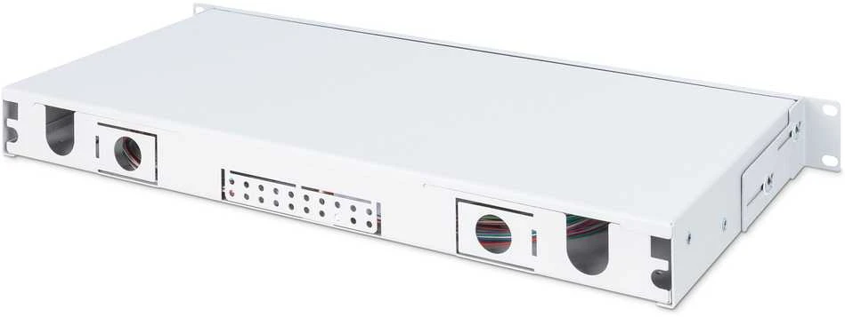Assmann Electronic DIGITUS šviesolaidinis stumdomas sujungimo dėžė 1U Įrengtas 24x LC dupleksas, įskaitant. M 25 Screw Splice Cassette OM3 Color Pigtails Adapteris