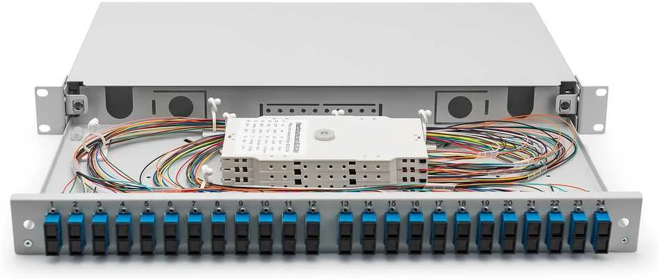 Assmann Electronic DIGITUS šviesolaidinė slankioji sujungimo dėžė 1U Įrengta 24x SC dupleksas, įsk. M 25 Screw Splice Cassette Color Pigtails OS2 Adapteris