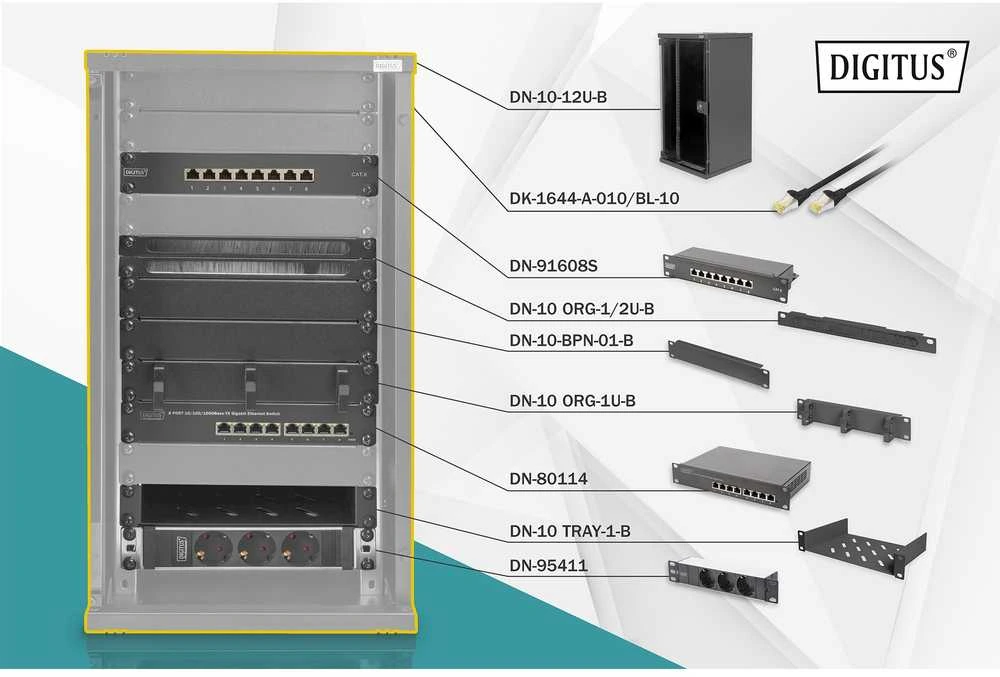 DIGITUS Netzwerk-Set 254 mm (10)-12HE, 312x300mm (B x T)