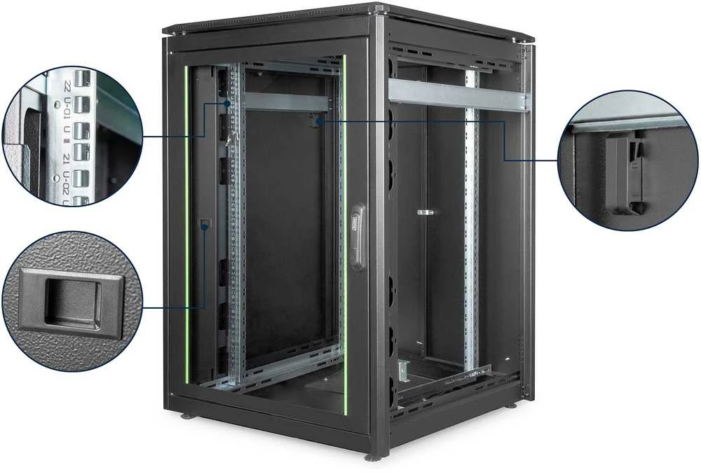 DIGITUS Netzwerkschrank Unique 22HE 1164x800x800mm juodas (Speditionsversand)