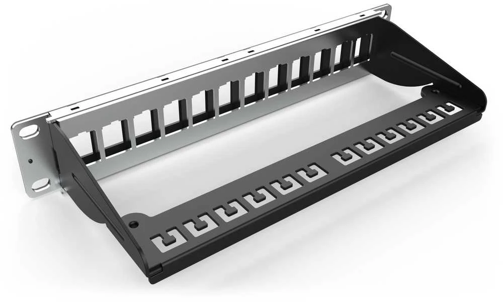 Assmann Electronic DIGITUS Modular Patch Panel ekranuotas 12 prievadų tuščias 1U 10 colių 10 colių stovo montavimo spalva juodas RAL 9005