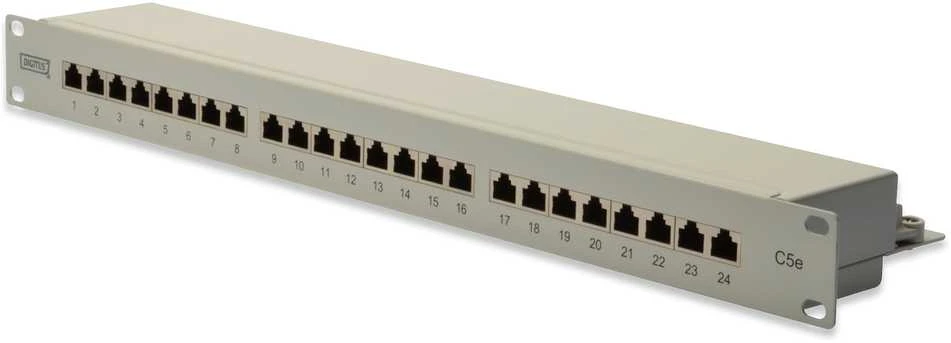 Assmann Electronic DIGITUS Patch Panel 19inch 24Port Cat5e STP ekranuotas pilkas RAL7035 laidų montavimas apie LSA