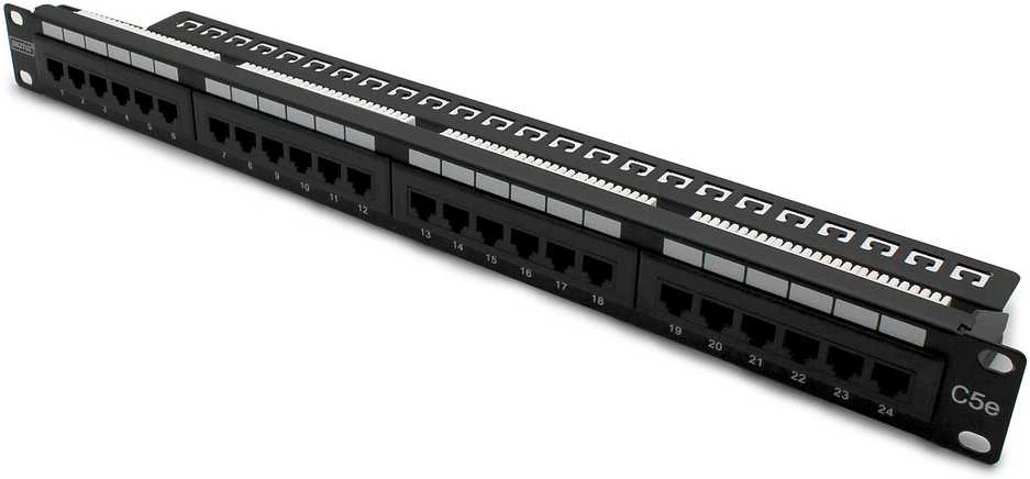 Assmann Electronic DIGITUS Patch Panel 19colių 24Port Cat5e STP neekranuotas montavimas apie LSA juodas RAL9005 be LSA dangtelio