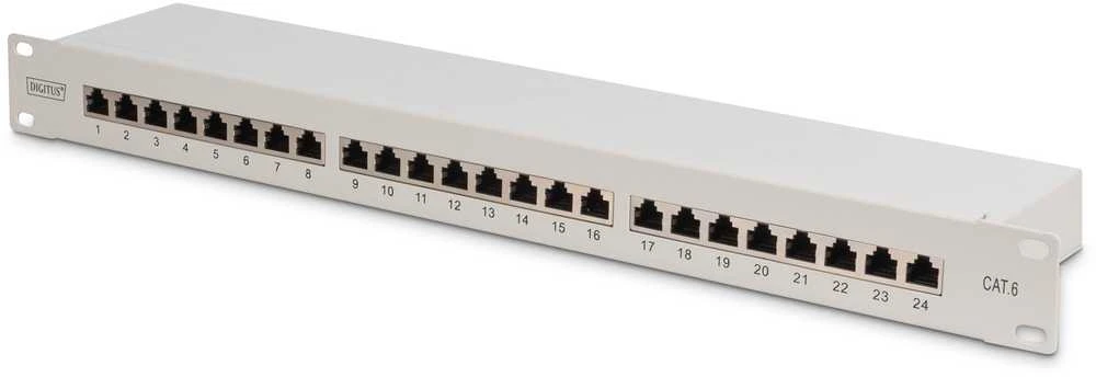 Assmann Electronic DIGITUS Patch Panel 19inch 24Port Cat6 ekranuotas pilkas RAL7035 kabelio montavimas apie LSA