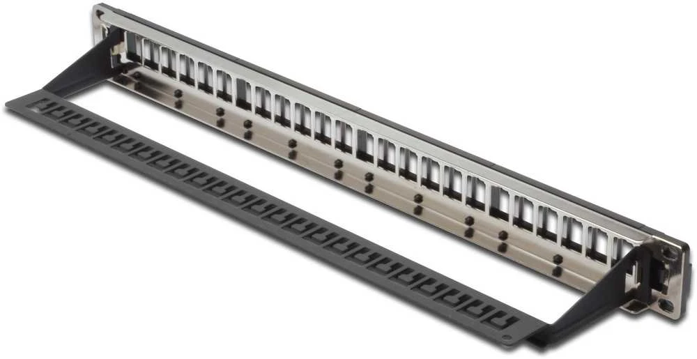 Šakotuvas Assmann Electronic DIGITUS Modulinis patch panelis ekranuotas 24 prievadų tuščias 1U stovo tvirtinimo spalva juodas skaidrūs logotipo laukai