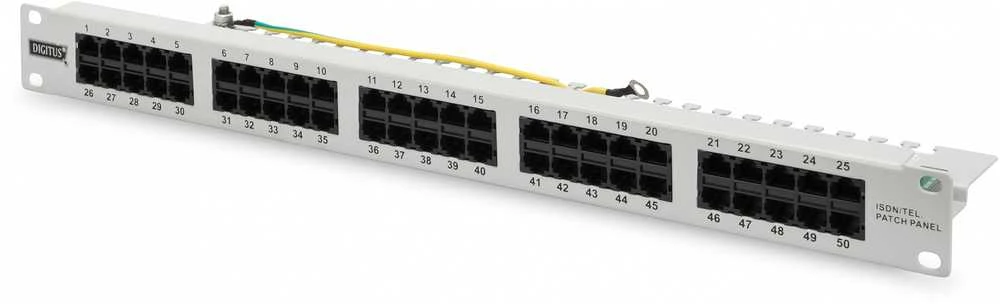 „Assmann Electronic DIGITUS CAT 3 ISDN“ komutacinė panelė, neekranuota, 50 prievadų RJ45 8P4C LSA 1U, montuojama ant stovo, pilkos spalvos RAL 7035