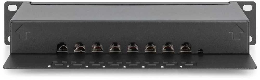 Assmann Electronic DIGITUS CAT 6 E klasės skydelis ekranuotas 8 prievadų RJ45 8P8C LSA 1U 254 mm (10 colių) Rack Mount spalva juodas RAL 9005