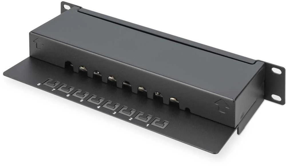 Assmann Electronic DIGITUS CAT 6 E klasės skydelis ekranuotas 8 prievadų RJ45 8P8C LSA 1U 254 mm (10 colių) Rack Mount spalva juodas RAL 9005