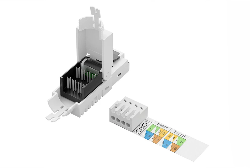 „Digitus CAT 6A“ jungtis, skirta montuoti vietoje, neekranuota AWG 27/7–22/1, vientisa ir suvyta viela, RJ45 | Skaitmenas | DN-93633 | Adapteriai
