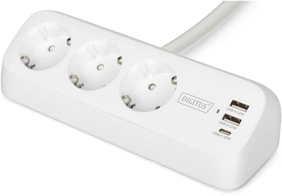 „Digitus“ 3 krypčių biuro lizdų juosta su 2 USB-A ir 1 USB-C jungtimis | DA-70626