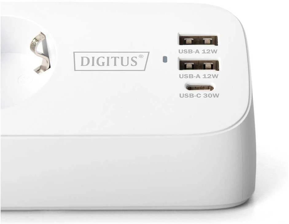 „Digitus“ 3 krypčių biuro lizdų juosta su 2 USB-A ir 1 USB-C jungtimis | DA-70626