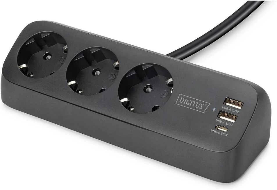 „Digitus“ 3 krypčių biuro lizdų juosta su 2 USB-A ir 1 USB-C jungtimis | DA-70625