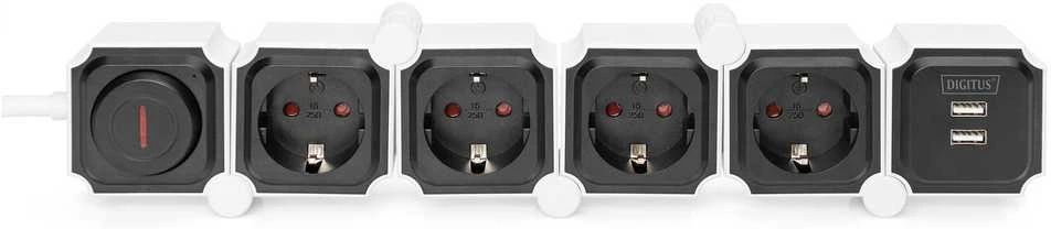 Assmann Electronic DIGITUS DA-70620 Lanksti maitinimo juosta 3680 W 250VAC 50 Hz 4x saugos lizdas 16 A 2x USB A jungtis 2,4 A