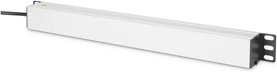 Digitus PDU Rack 19" maitinimo lizdas su apsauga nuo perkrovos, 9 Schuko CEE 7/3 (45°) lizdai, 2 m laidas, IEC C14 kištukas, 10A, aliuminis