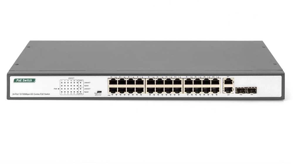Šakotuvas Digitus Skaitmenas | Greitas Ethernet PoE jungiklis 24 prievadų PoE + 2 Combo, 370 W PoE | DN-95343 | Nevaldomas | Darbalaukis | Maitinimo tipas Vidinis