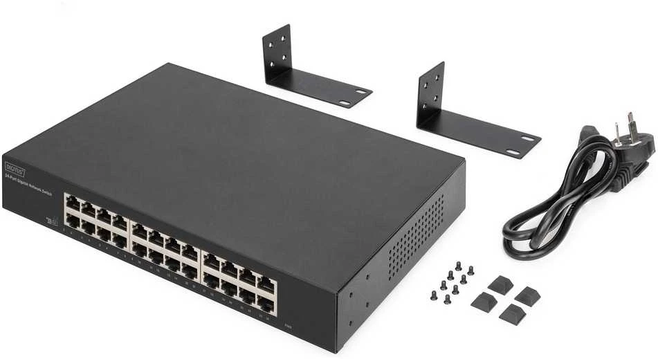 Šakotuvas Digitus 24 prievadų gigabito komutatorius, 19 colių, nevaldomas