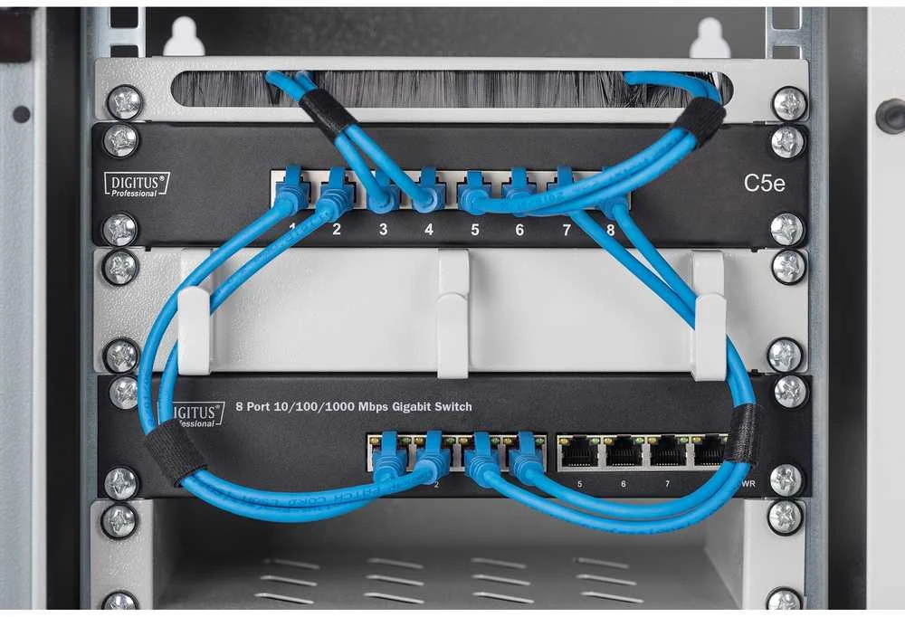 Šakotuvas Assmann Electronic DIGITUS 10 colių 8 prievadų Gigabit Ethernet jungiklis 8 x 10/100/1000Mbps RJ45 integruota galia, įskaitant 10 colių skliausteliuose