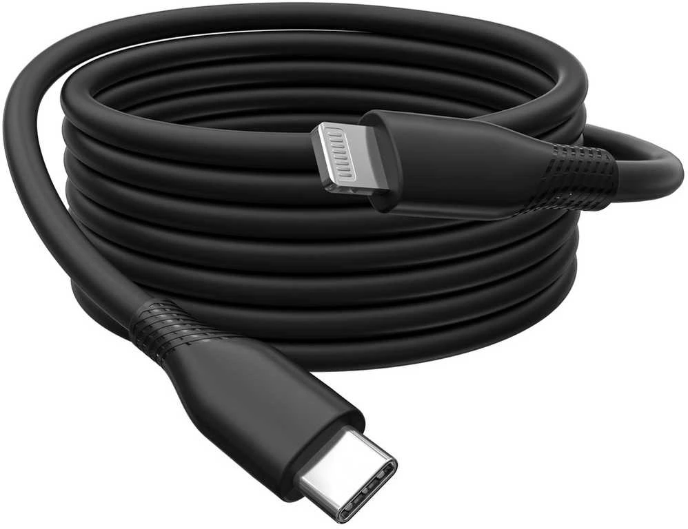 Digitus DIGIT USB silikoninis įkrovimo laidas, USB-C - Lightning 0,5m, USB 2.0, 60W, juodas