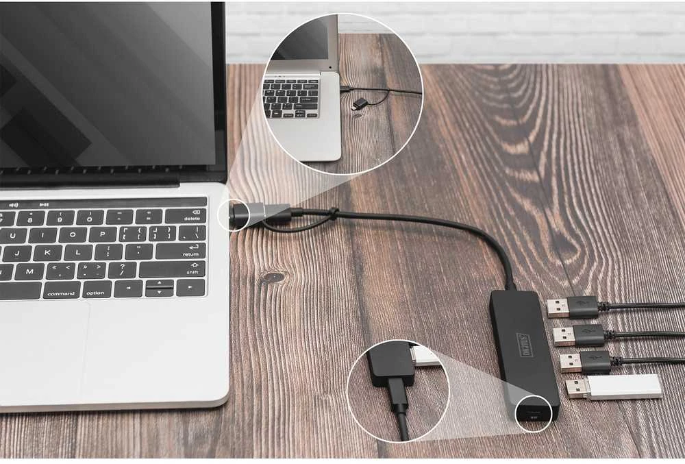 DIGITUS USB 3.0 šakotuvas, 4 prievadų, su USB-C adapteriu, DA-70235