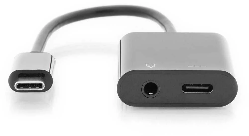 Assmann Electronic ASSMANN USB Type-C skirstytuvo kabelis, tipas C - 3,5 mm+type C M/F/F 0,2m Gen2 5A 10GB Vers. 3.1 CE bl Versija 3.1 CE bl