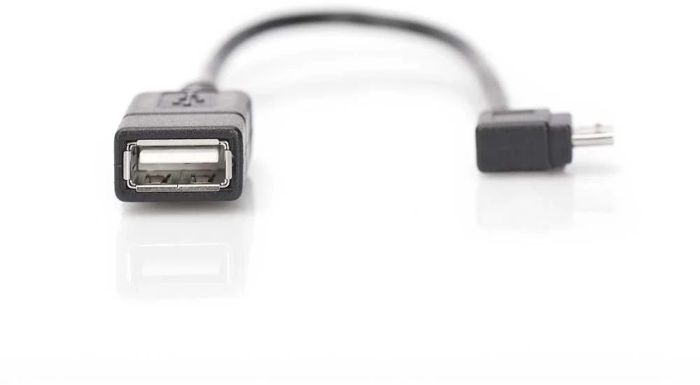 Digitus Assmann Electronic ASSMANN USB 2.0 adapterio laidas OTG tipo micro B - A M/F 0,15m USB 2.0 atitinka stačiakampį bl