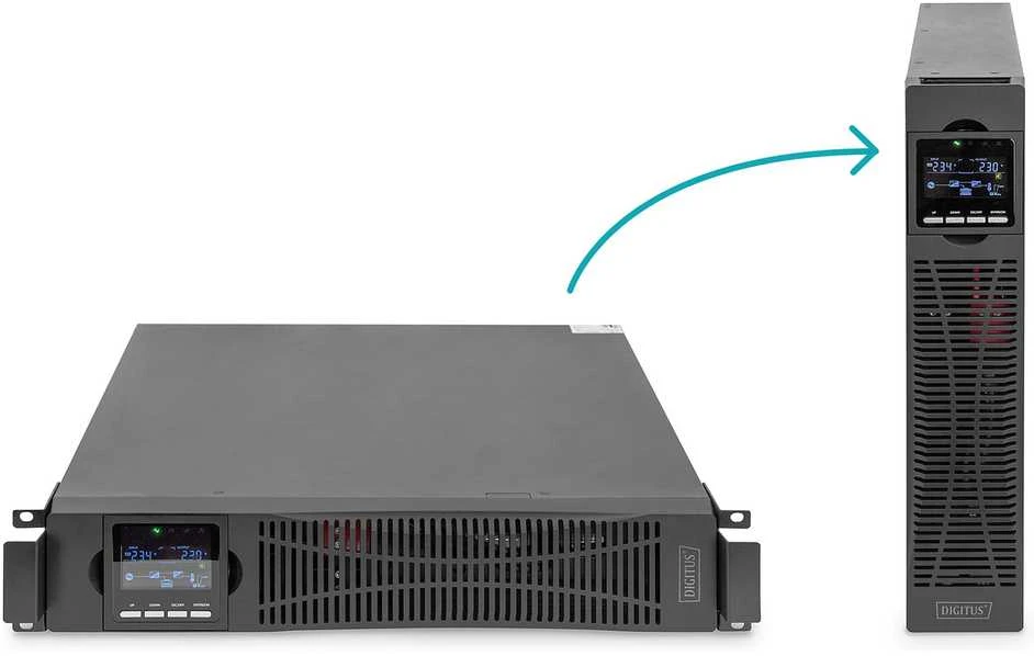 DIGITUS OnLine UPS, stovas/bokštas, 1500VA, 1500W, LCD, 8 x C13, 1 x C19, RS-232, USB, RJ45, SNMP kortelė (pasirinktinai), relės plokštė (pasirinktinai) | Skaitmenas | Internetinis UPS | OnLine UPS modulis, 1500VA/1500W | 1500 VA | 1500 W