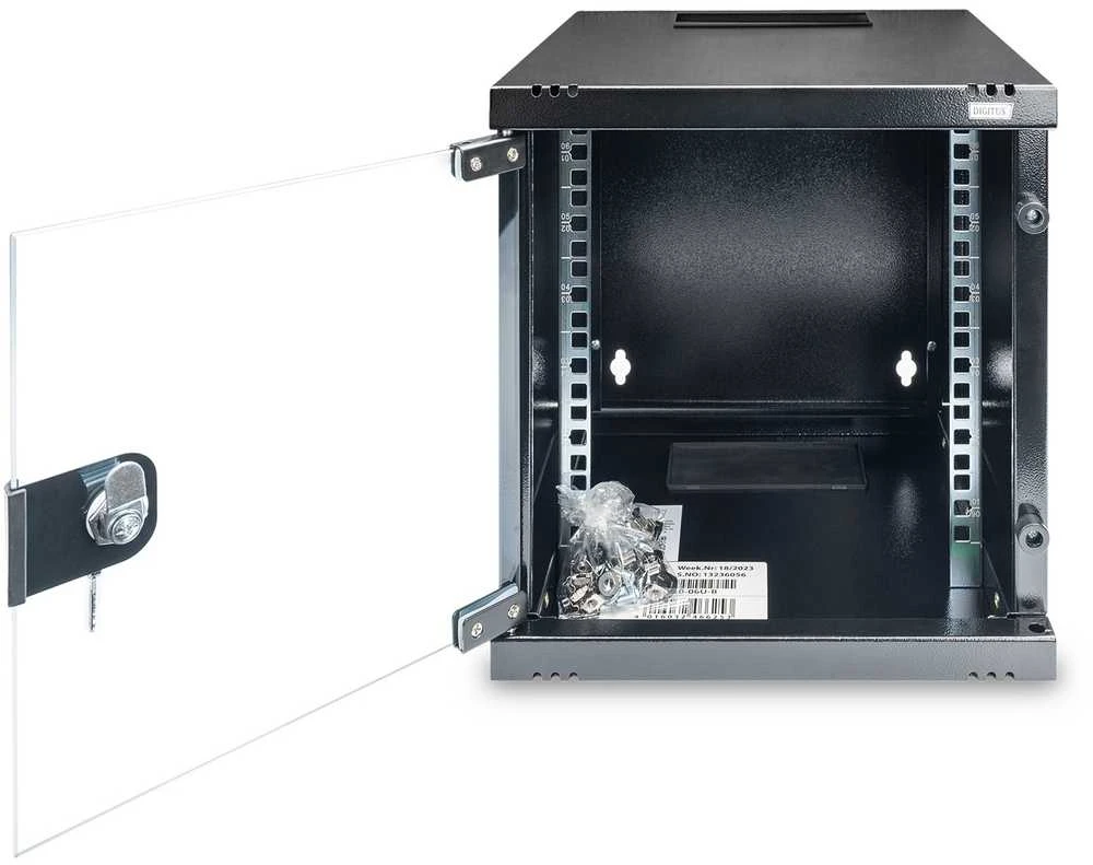 Digitus | Prie sienos tvirtinama spintelė | DN-10-06U-B | IP apsaugos klasė: IP20; Priekinės durys: Stiklinės durys, viena vertus atidaromos; Spintelės tipas: Prie sienos tvirtinama spintelė; Plotis: 300 mm; Keliamoji galia: 30 kg | Juodas