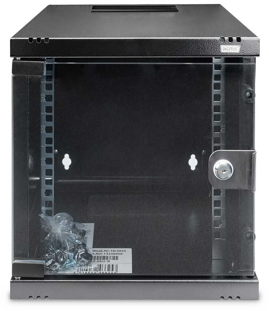 Digitus | Prie sienos tvirtinama spintelė | DN-10-06U-B | IP apsaugos klasė: IP20; Priekinės durys: Stiklinės durys, viena vertus atidaromos; Spintelės tipas: Prie sienos tvirtinama spintelė; Plotis: 300 mm; Keliamoji galia: 30 kg | Juodas