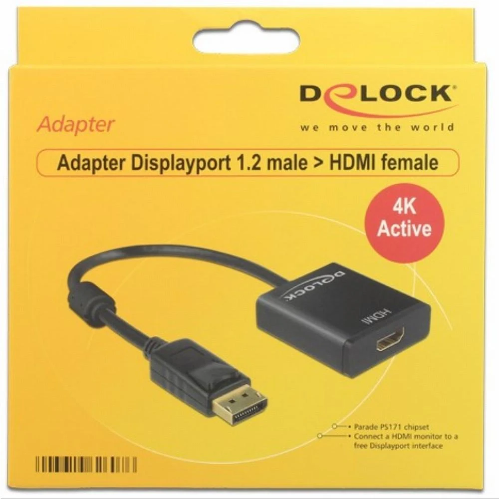 Delock DisplayPort į HDMI adapteris geltonoje pakuotėje
