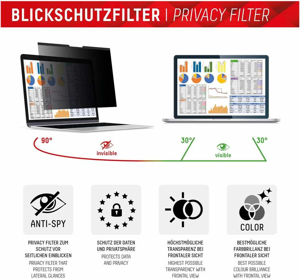 DISPLEX Privacy Safe privatumo filtras skirtas MacBook Pro 14.2", neatspindintis mėlynos šviesos filtras, magnetinis priedas