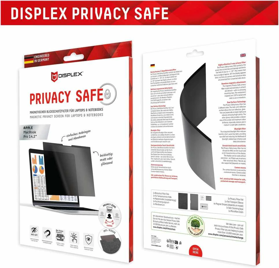 DISPLEX Privacy Safe privatumo filtras skirtas MacBook Pro 14.2", neatspindintis mėlynos šviesos filtras, magnetinis priedas