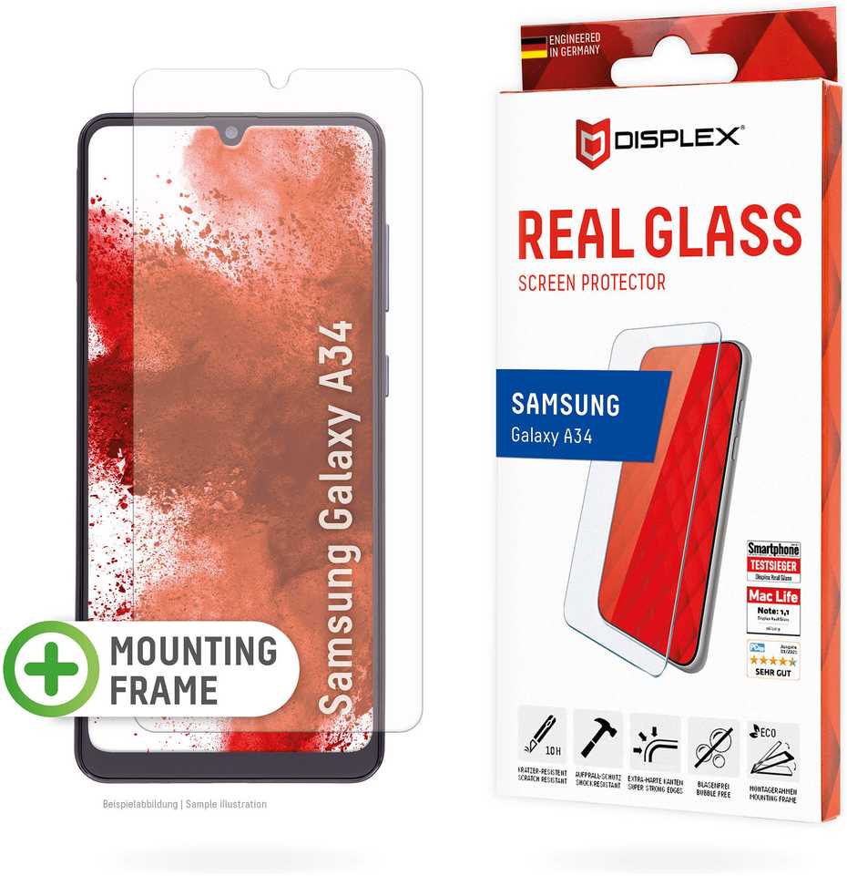 „Samsung Galaxy A34 5G Real 2D Glass By Displex Transparent“.