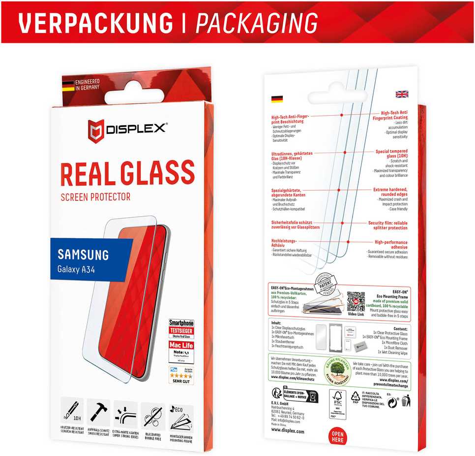 „Samsung Galaxy A34 5G Real 2D Glass By Displex Transparent“.