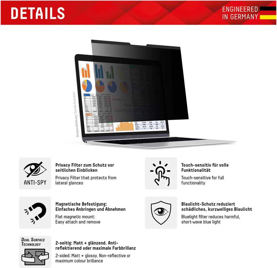 Universalus Privacy Safe Glass 14", 16:9, Displex skaidrus