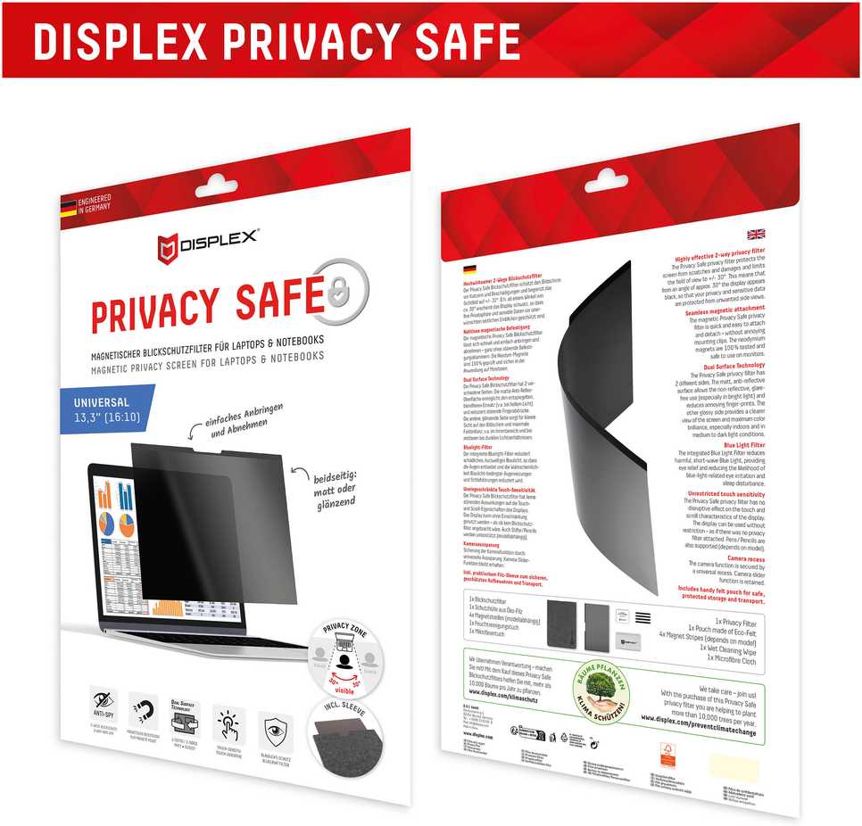 Universalus Privacy Safe Glass 13,3", 16:10 Displex skaidrus