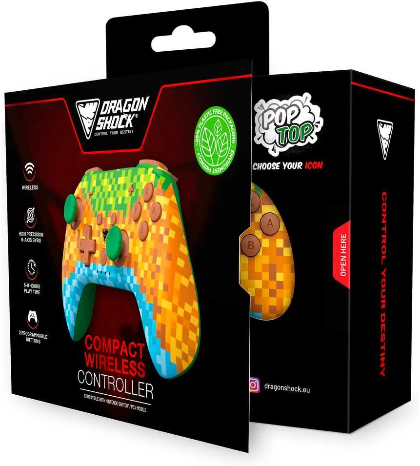 Carruzzo Dragonshock PopTop Cube Multi spalvos „Bluetooth“ Žaidimų pultelis Analoginis / skaitmeninis Nintendo Switch