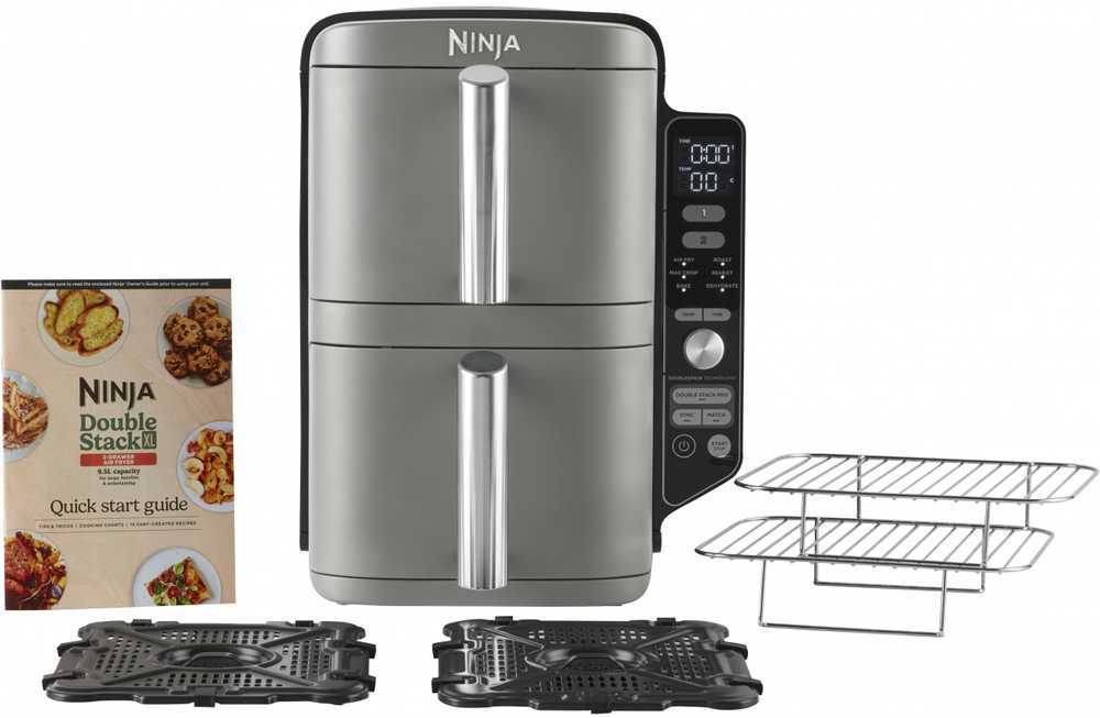 Karšto oro gruzdintuvė Ninja Double Stack XL, 2 lygių, 9,5 l, SL400EU, Tamsiai pilka