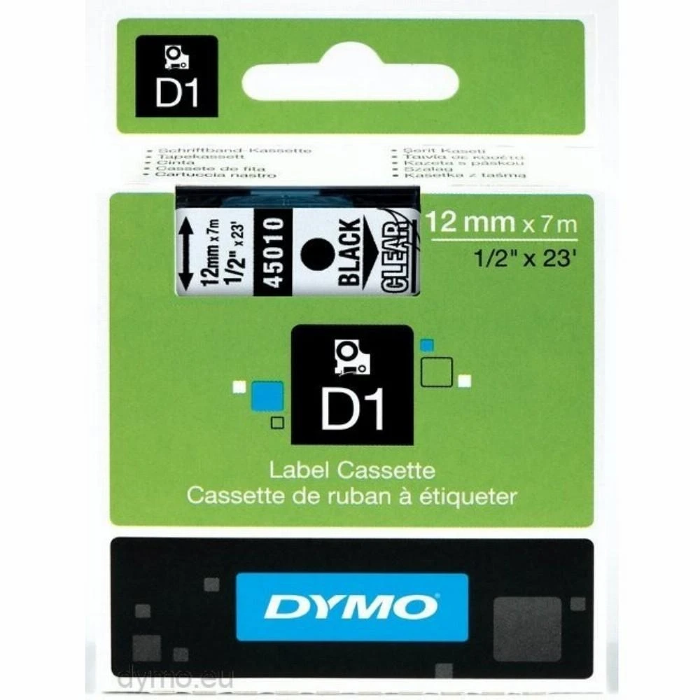 Juostelė DYMO D1 12mm x 7m, vinilinė, juoda ant permatomo / S0720500 45010