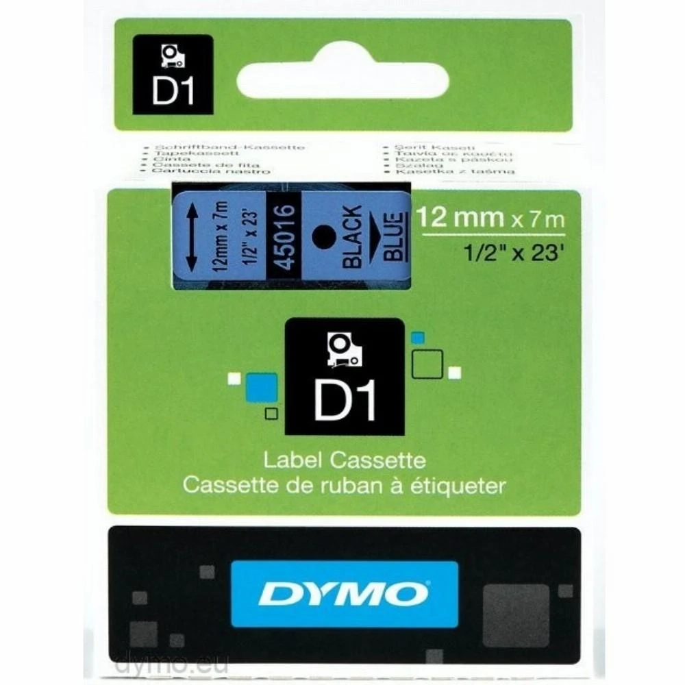 Juostelė DYMO D1 12mm x 7m, Juodai ant Mėlyno
