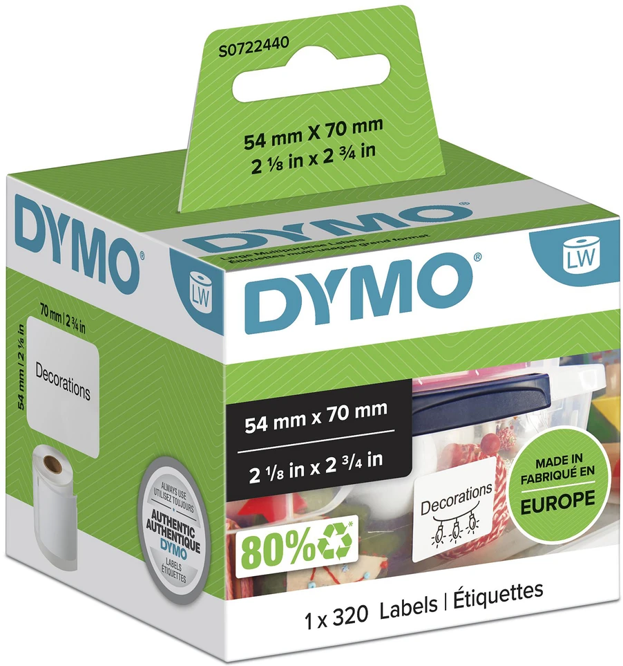 DYMO LW - Multi-Purpose Labels - 54 x 70 mm - S0722440 Balta Lipni spausdintuvo etiketė