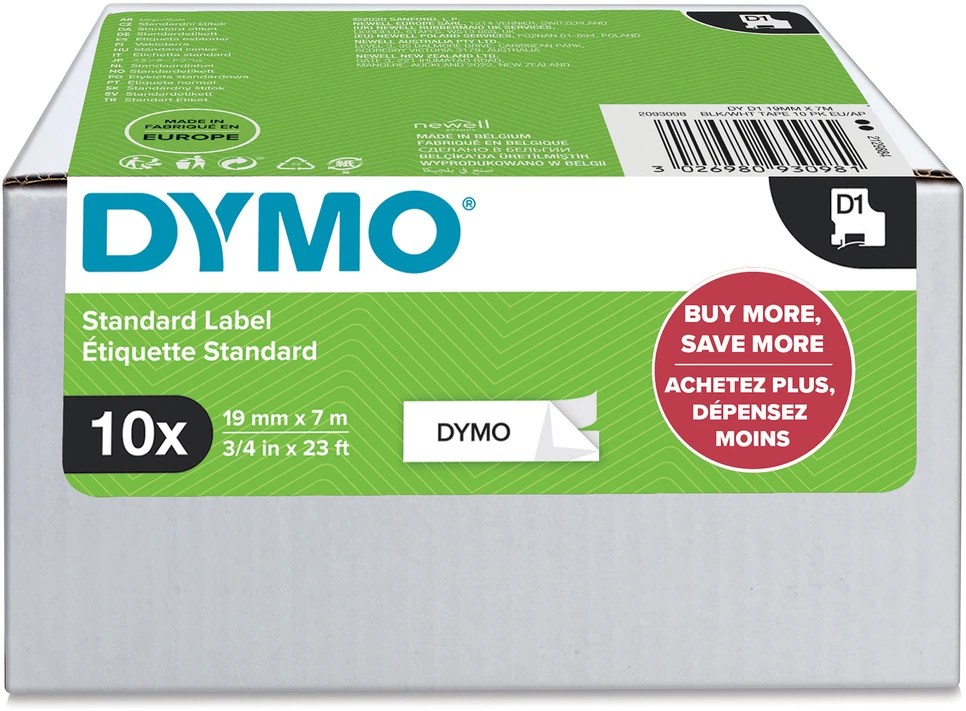 Dymo Taśma D1 19mm x7m juoda/balta 2093098 10 vnt.
