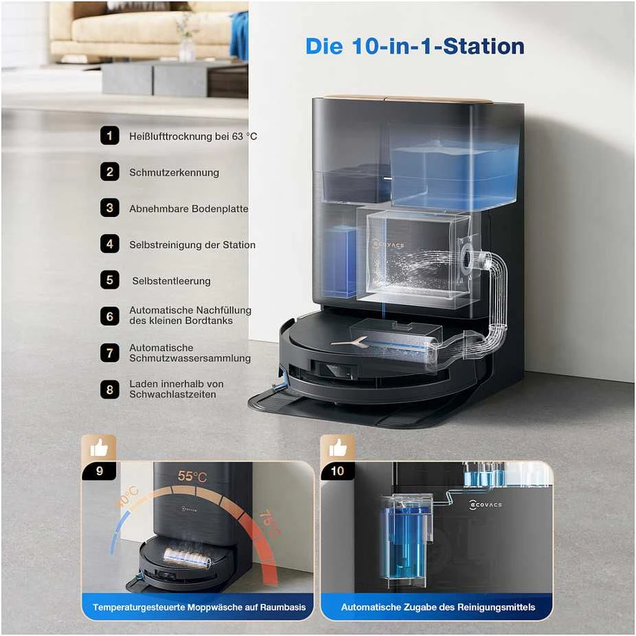 Dulkių siurblys - robotas Ecovacs Deebot X9 Pro OMNI, Juodos spalvos