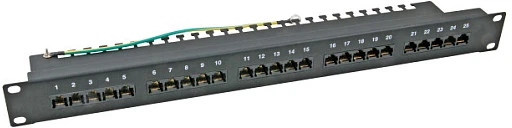 Efb Elektronik „Ecolan Patchfeld Cat 3 ISDN 19" 1HE 25 prievadų RJ45 8/4“ šviesiai pilkas RAL7035