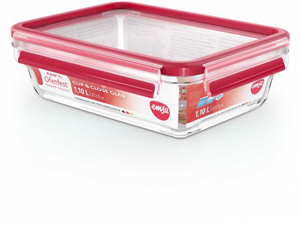 Emsa Clip&Close stiklinė maisto talpa 1,1 l