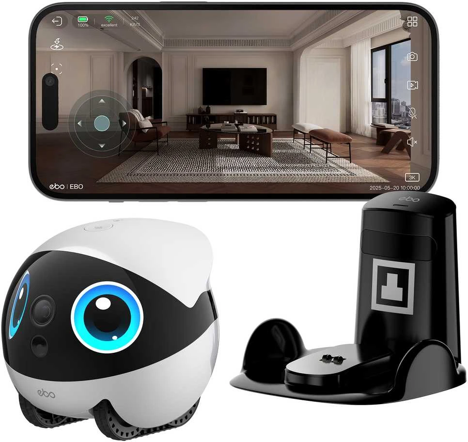 Namų robotas kompanijonas Enabot EBO Air 2 Plus FamilyBot su stebėjimo ir skambučių funkcija, baltas