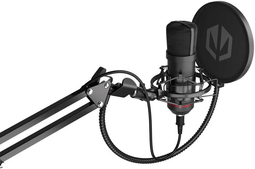 Endorfy Solum juodas kondensatorinis mikrofonas su laidu + laikiklis | USB
